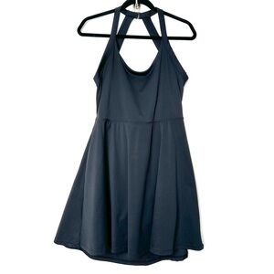 Tenniscore Black Twist Back Cutout Halter Neck Bodysuit Skirt Built In Shorts